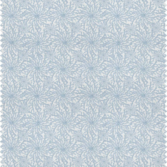 Designer curtain fabric with a delicate coral design in pale blue and white by Milola Design