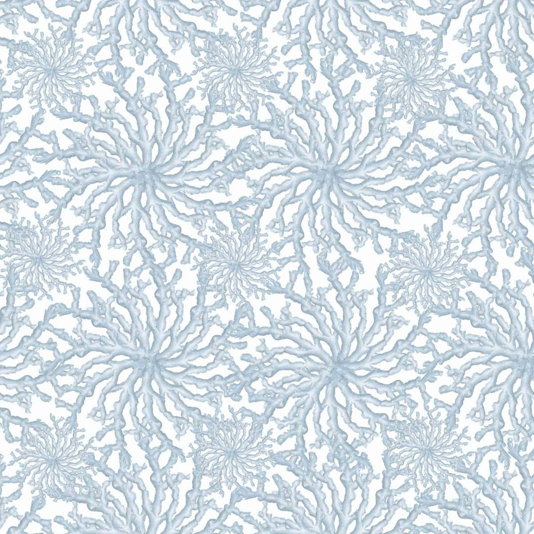Coral Haze wallpaper in sky blue, close-up detail of the coral pattern