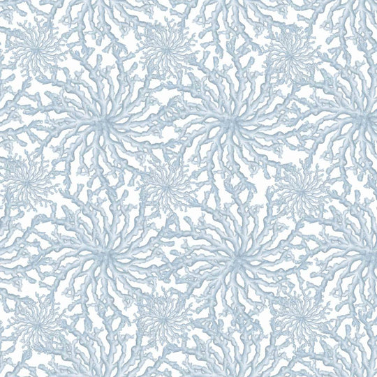 Coral Haze wallpaper in sky blue, close-up detail of the coral pattern