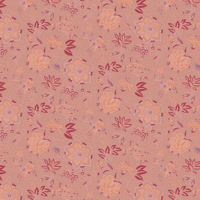 Folie Flora Wallpaper - Canelle, flat lay of the repeating pattern in warm ochre and paprika tones