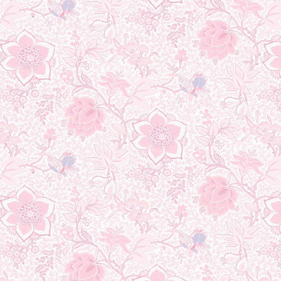 Floral home wallpaper pattern with pink flowers on a white background