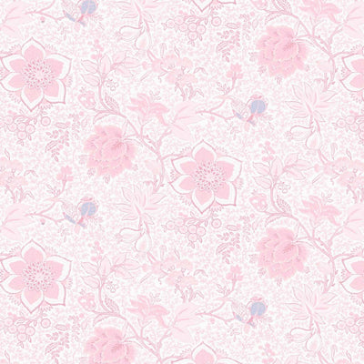 Floral home wallpaper pattern with pink flowers on a white background