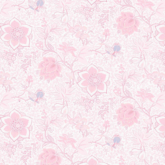 Floral home wallpaper pattern with pink flowers on a white background