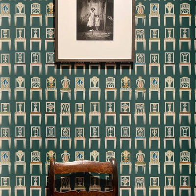 Have a Seat - Chair Wallpaper - Forest Green, flat lay of the repeating pattern