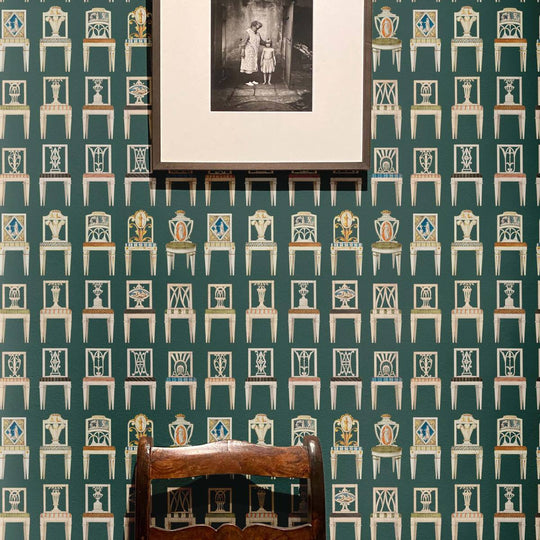 Have a Seat - Chair Wallpaper - Forest Green, flat lay of the repeating pattern