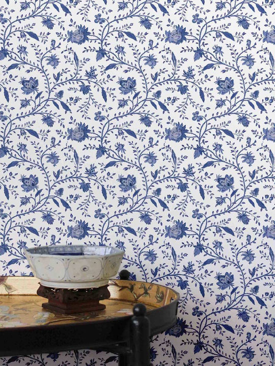 Indienne Floral Wallpaper - Delft Blue