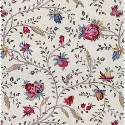 Pretty printed Indienne grande floral linen fabric for home decor and interior design.