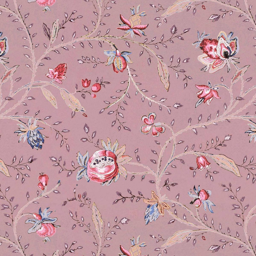 Indienne Floral Wallpaper - Plum, flat lay of the repeating pattern
