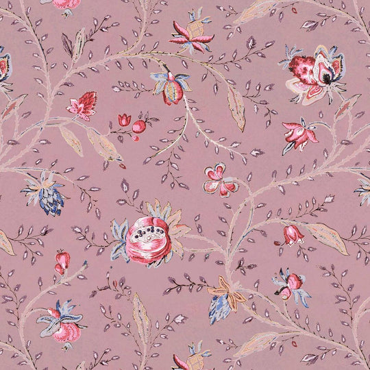 Indienne Floral Wallpaper - Plum, flat lay of the repeating pattern