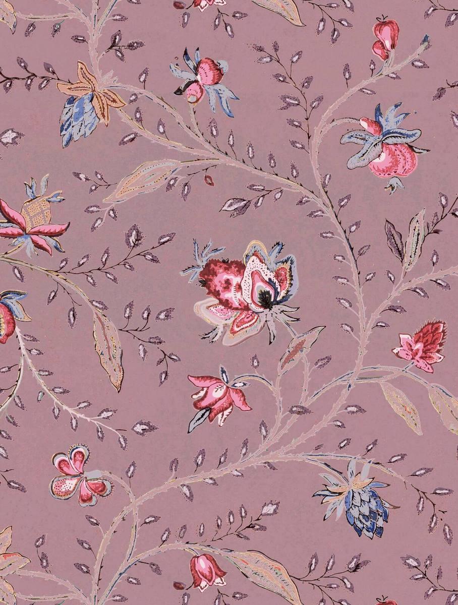 Indienne Floral Wallpaper - Plum
