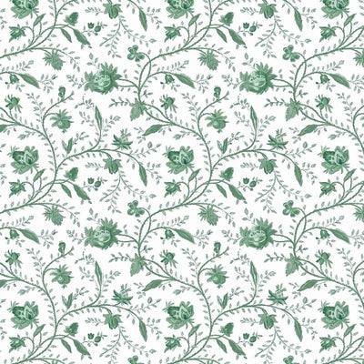 Indienne Floral Wallpaper - Tourmaline Green, flat lay of the repeating pattern