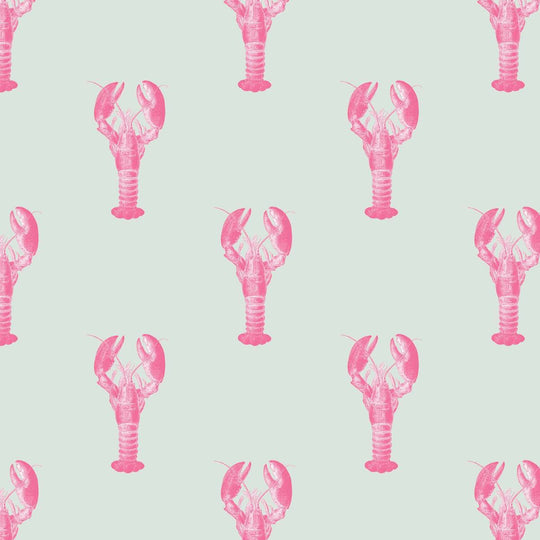 pink lobster home wallpaper design on a light blue background by Milola Design