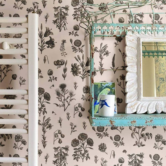 Mughal Flowers Floral Wallpaper, roomset styled interior shot