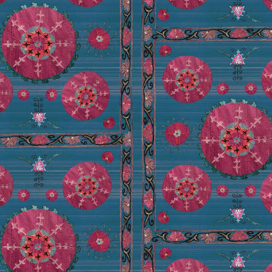 Paris Suzani Grasscloth Wallpaper - Azure Blue
