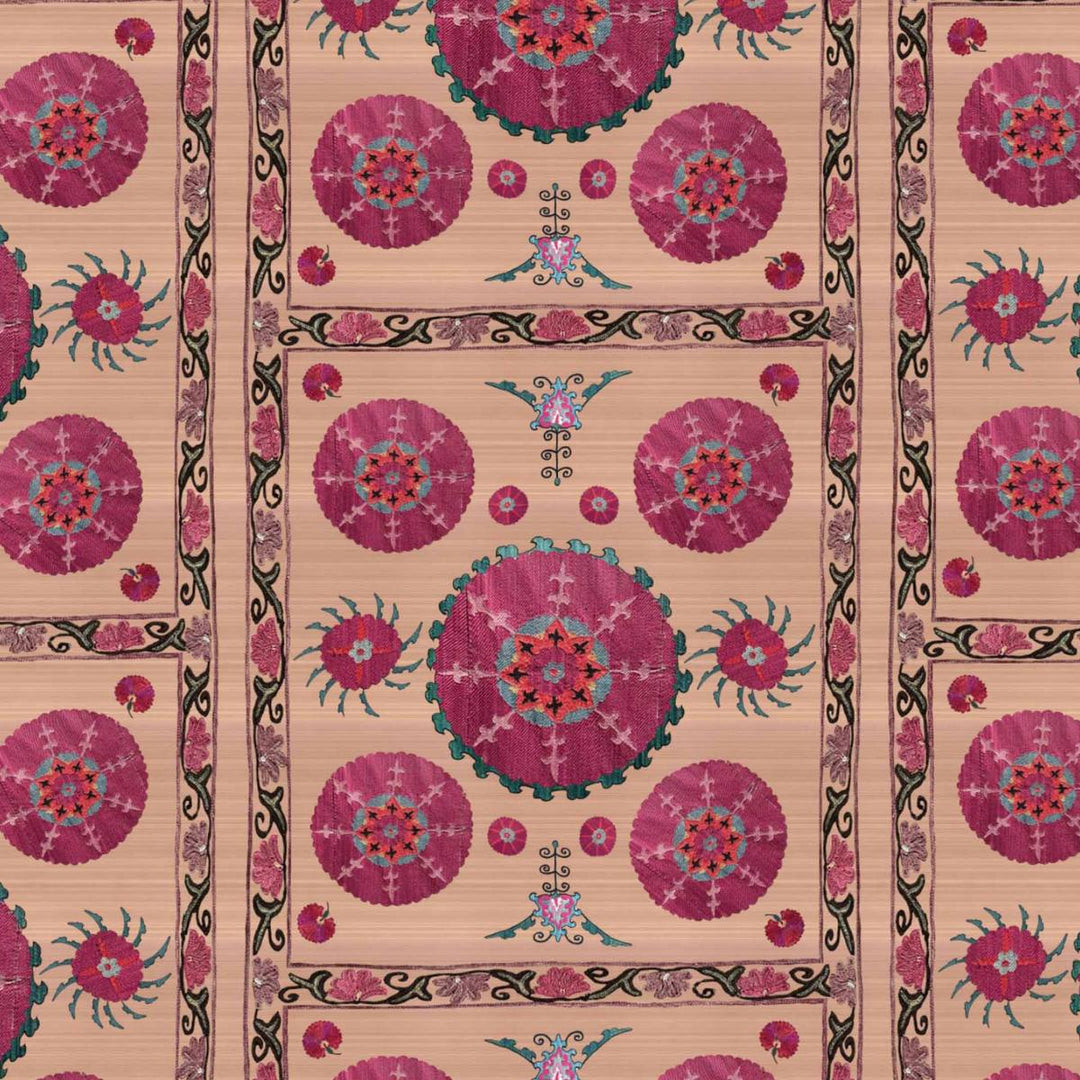 Paris Suzani Wallpaper - Clay Pink, flat lay of the repeating pattern