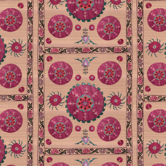 Paris Suzani Wallpaper - Clay Pink, flat lay of the repeating pattern