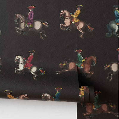 Riding School Wallpaper - Black, flat lay of the repeating pattern