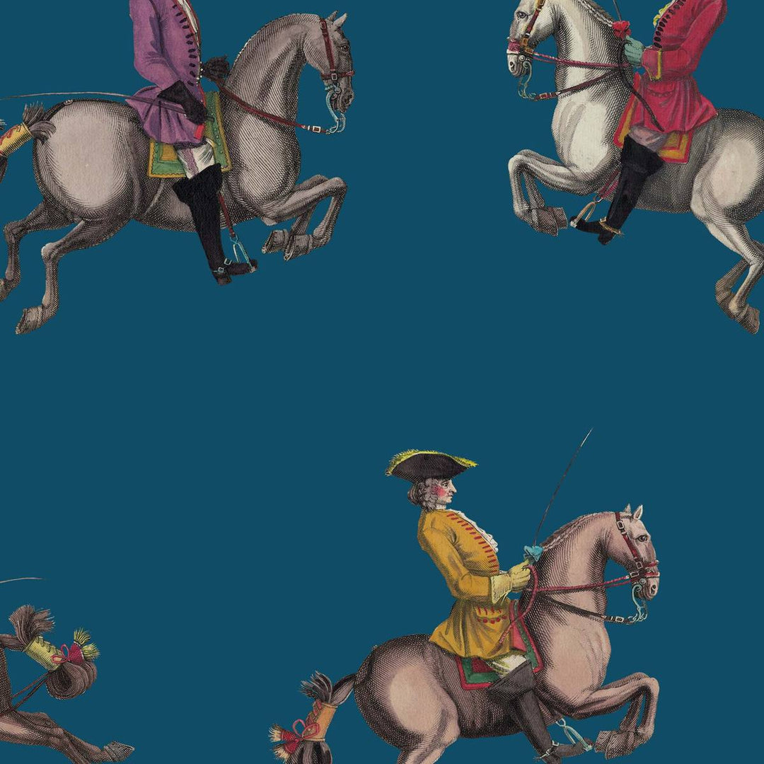 Riding School Wallpaper - Petrol Blue, flat lay of the repeating pattern