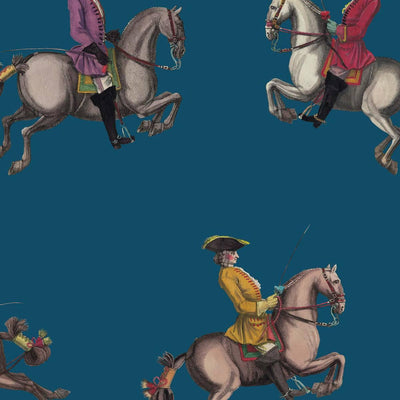Riding School Wallpaper - Petrol Blue, flat lay of the repeating pattern