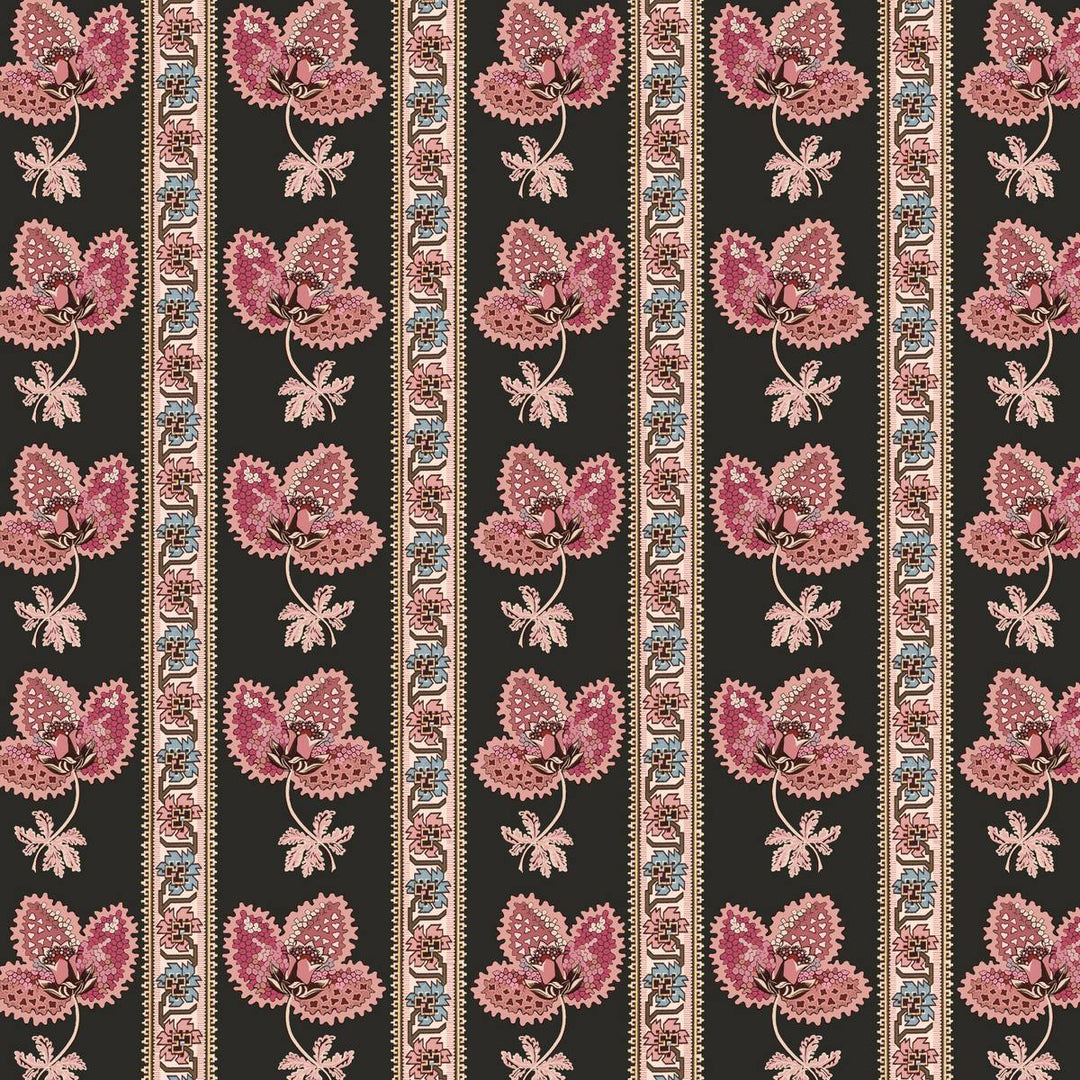 Serafina Stripe Wallpaper - Onyx Black, flat lay of the repeating pattern