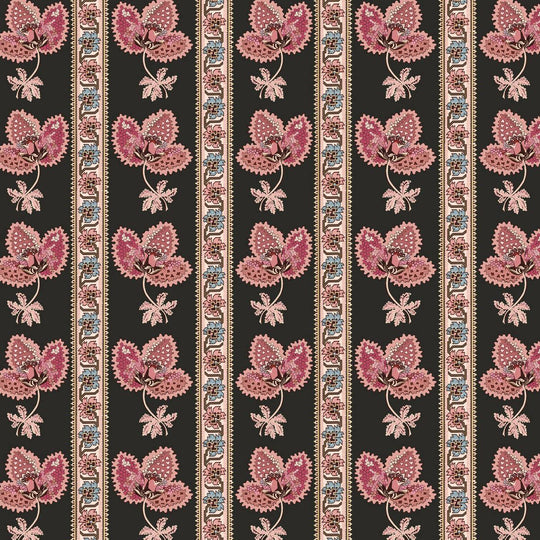 Serafina Stripe Wallpaper - Onyx Black, flat lay of the repeating pattern