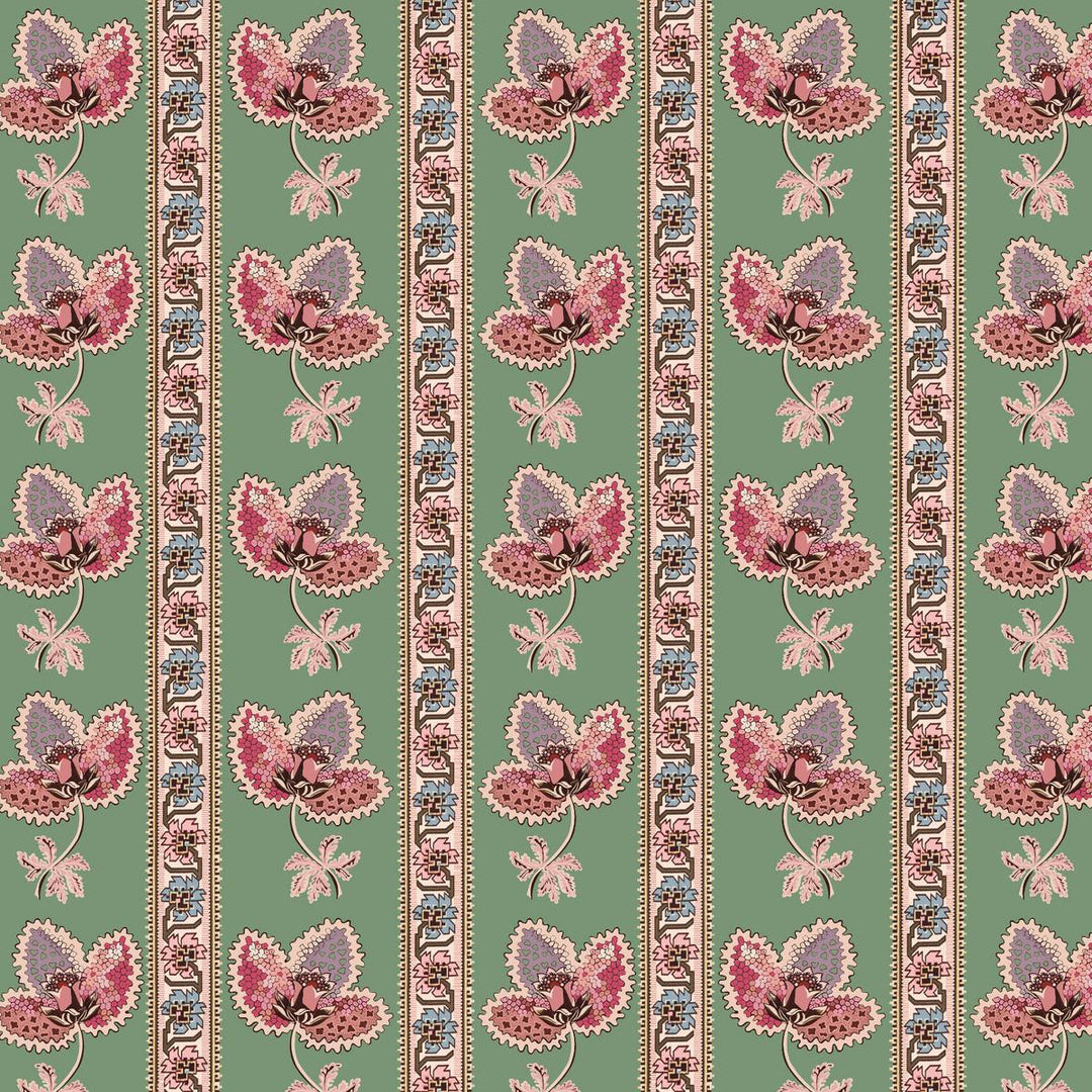 Serafina Stripe Wallpaper - Orchard Green, flat lay of the repeating pattern