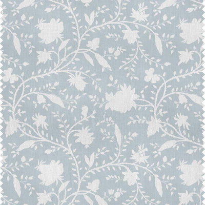 A product image of a pale blue and white floral fabric for curtains, blinds and soft furnishings by Milola Design