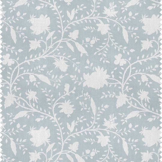 A product image of a pale blue and white floral fabric for curtains, blinds and soft furnishings by Milola Design