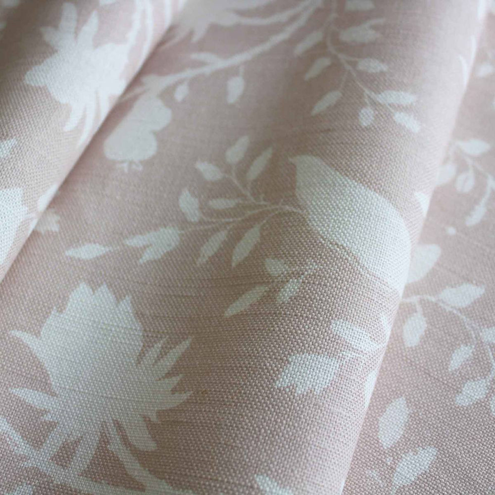 Pale pink and white floral fabric for curtains, blinds and soft furnishings by Milola Design