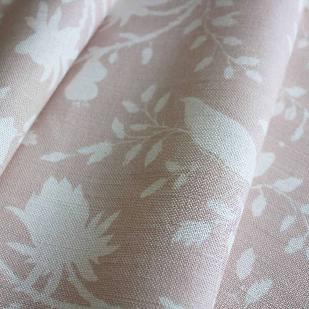 Pale pink and white floral fabric for curtains, blinds and soft furnishings by Milola Design