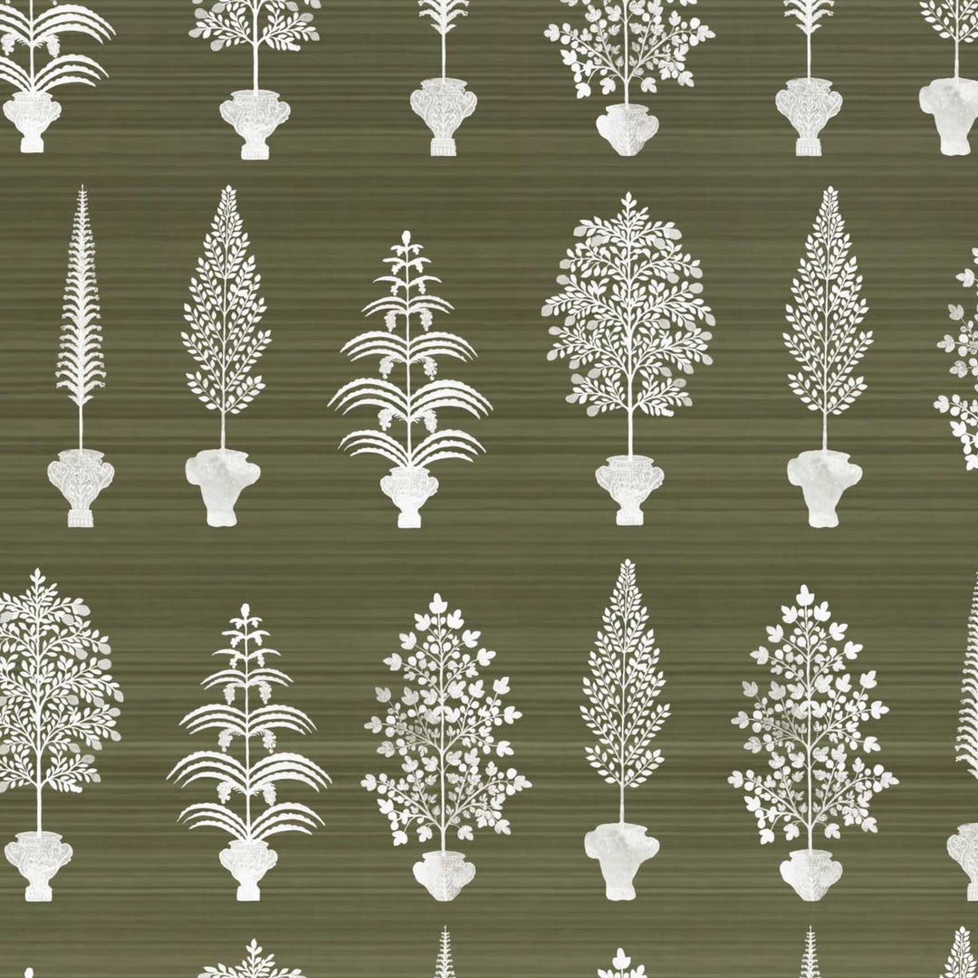 Spirit Palms Wallpaper - Khaki Green, flat lay of the repeating pattern