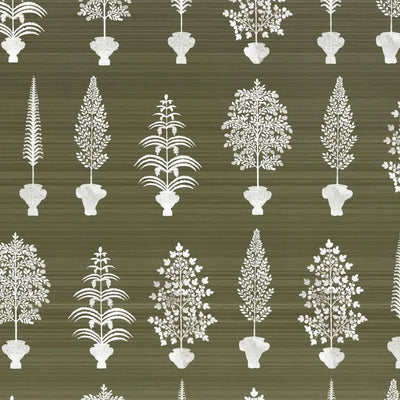 Spirit Palms Wallpaper - Khaki Green, flat lay of the repeating pattern