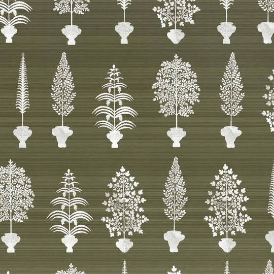 Spirit Palms Wallpaper - Khaki Green, flat lay of the repeating pattern