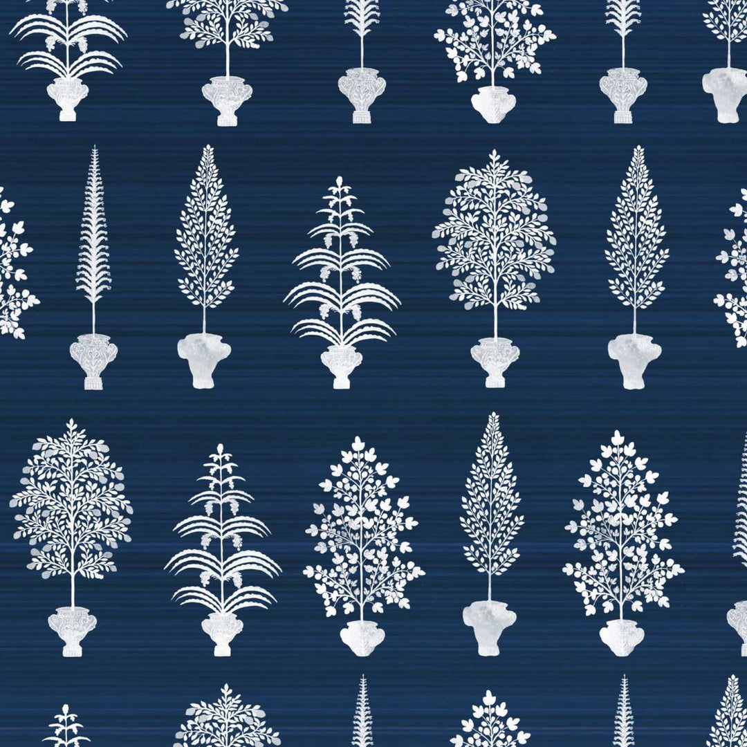 Spirit Palms Wallpaper - Midnight Blue, flat lay of the repeating pattern