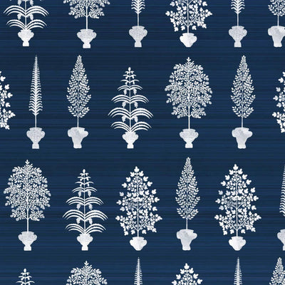 Spirit Palms Wallpaper - Midnight Blue, flat lay of the repeating pattern