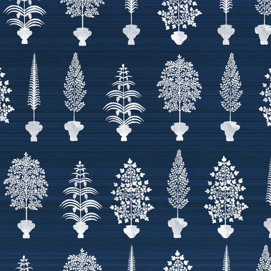 Spirit Palms Wallpaper - Midnight Blue, flat lay of the repeating pattern