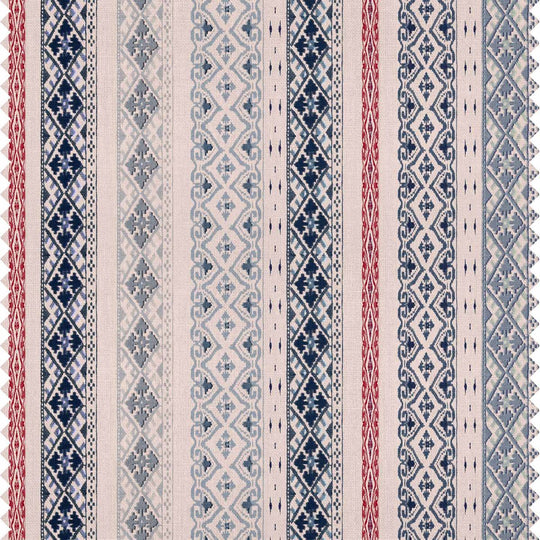 Takla Stripe Fabric - Blue and Red