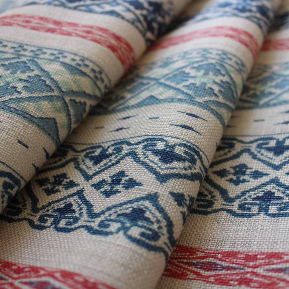 Takla Stripe Fabric - Blue and Red