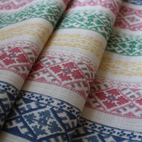 Multicoloured striped fabric for curtains