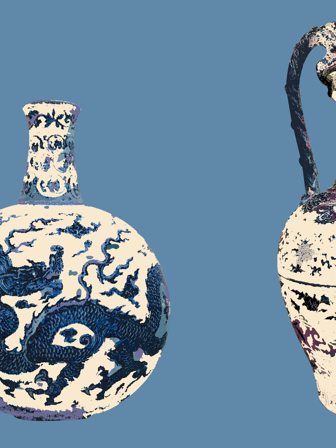 Chinese Vase Wallpaper - Smoke Blue