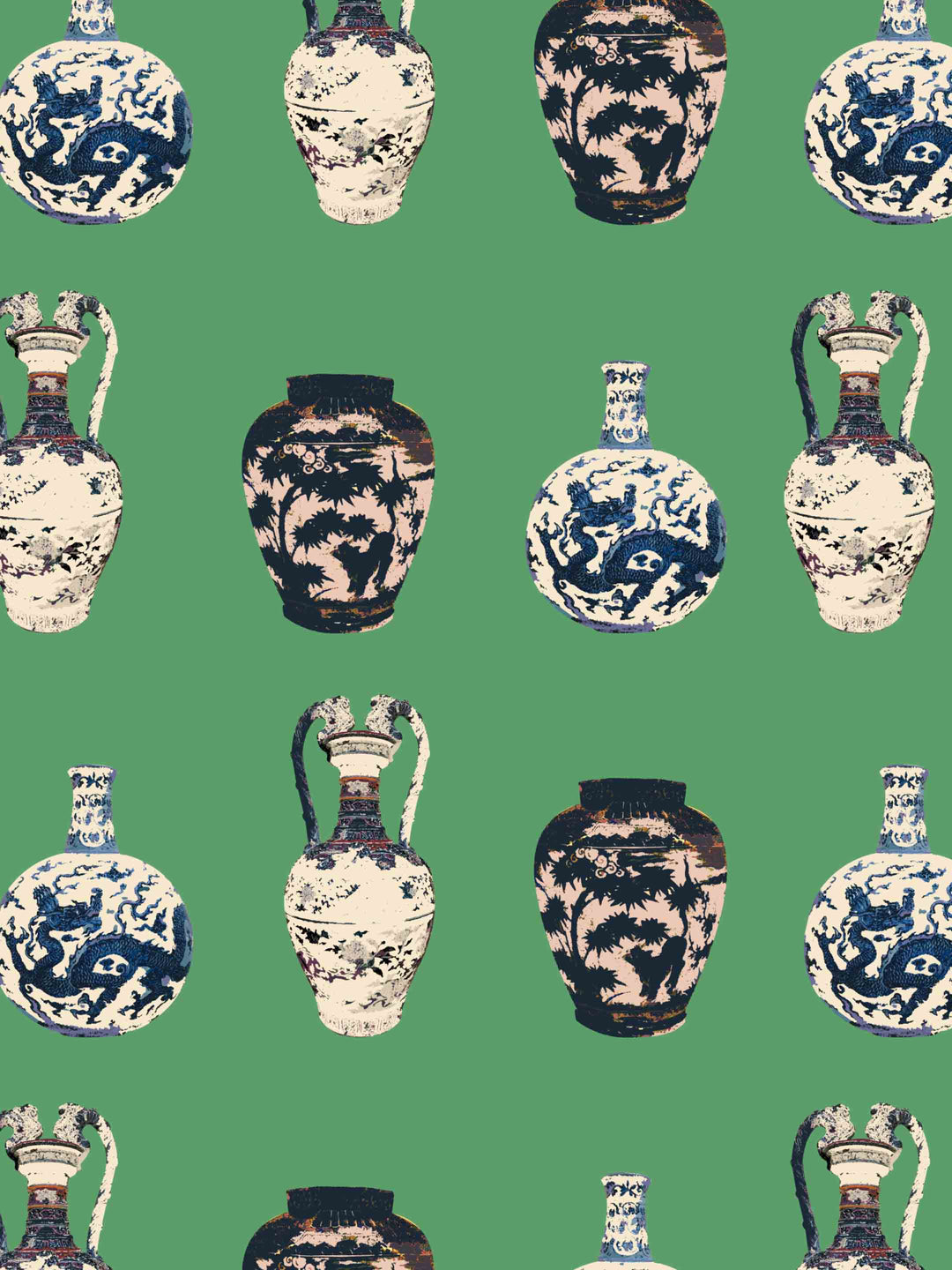 Chinese Vase - Spring Green - Wallpaper - Milola Design