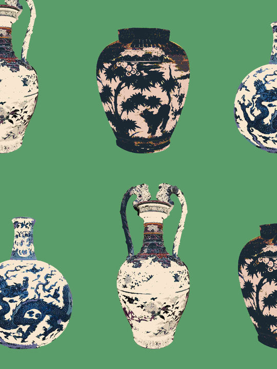 Chinese Vase Wallpaper - Spring Green