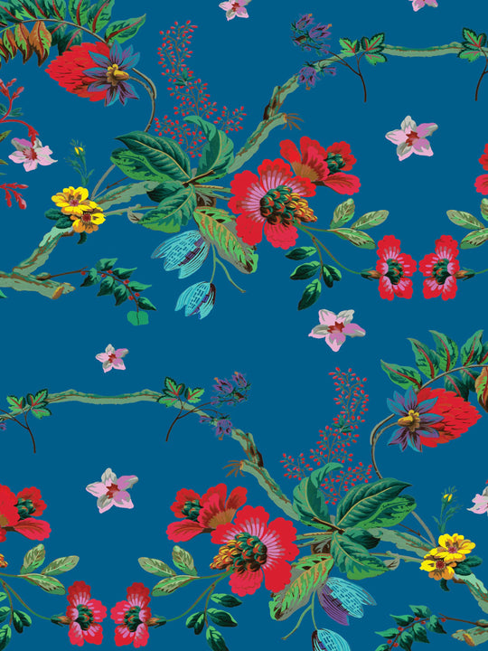 Chinoiserie Floral Wallpaper - Mykonos Blue