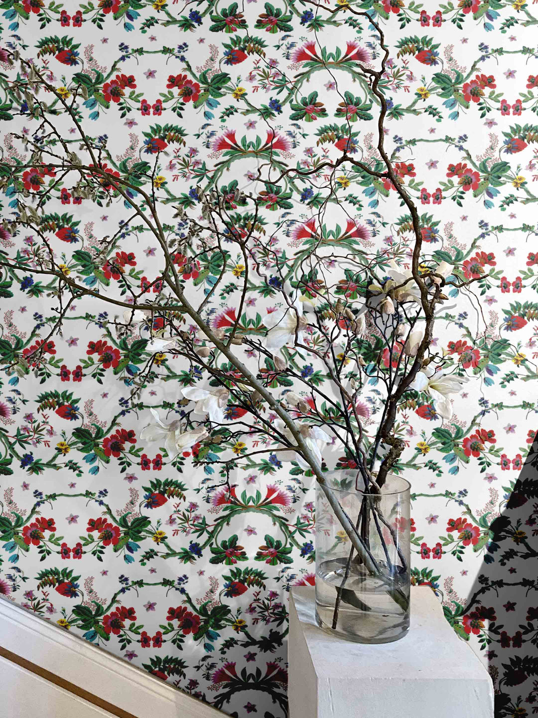 Chinoiserie Floral Wallpaper  - White