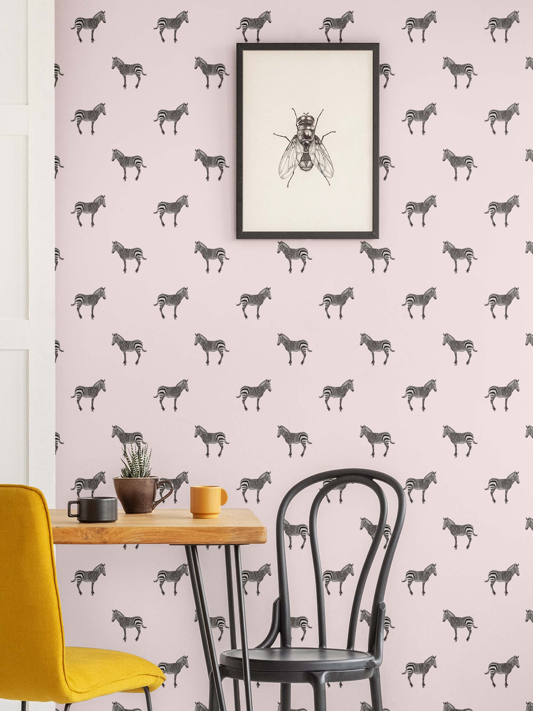 Pale pink zebra wallpaper by Milola Design